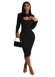 Designer New Wholesale Knitted Dresses Women Fall Winter Long Sleeve Bodycon Dress Plus Size Casual Solid Ribbed Skirts Hollow out Dress Party Wear Streetwear 8483