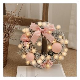 Decorative Flowers Christmas Artificial Rattan Flower 3 Colours Optional Frosted Branches Bowtie Wreath For Window Room Porch