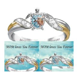 Band Rings Sea Turtle Alloy Gold Sier Plating Rhinestone Blue Women 2 Colours Ring Mom Loves You Fashion Jewellery 3Hja L2 Drop Delivery Otyej