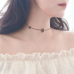 Pendant Necklaces Fashin Personality Black Hollow Rose Silver Plated Jewelry Temperament Flower Choker Clavicle Chain XL262