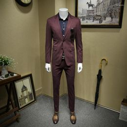Men's Suits Men Suit Mens With Pants Deep Red Wedding For Autumn Winter Spring Blazer Pant 2pcs Set 48 56 Plus Size