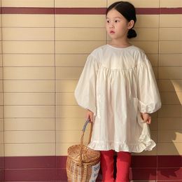 Girl Dresses Deer Jonmi 2023 Spring Baby Girls Ruffles Puff Sleeve Princess Solid Colour Korean Style Kids Dress