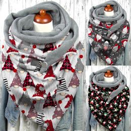 Scarves Women Christmas Button Scarf Snowmen Print Casual Winter Warm Shawls Santa Claus Fashion Wrap Windproof Outdoor