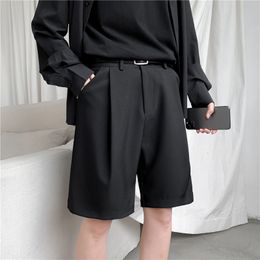 Men's Shorts Summer Straight Fit KneeLength Short Suit Pant Solid Beige Black Clothing Student Thin Casual Man 230110