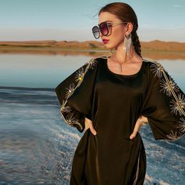 Ethnic Clothing Real Picture Black Party Dress Middle East Abaya Beading Crystals Long Sleeves Loose Fashion Robe Dubai Arabic Dresses 2023