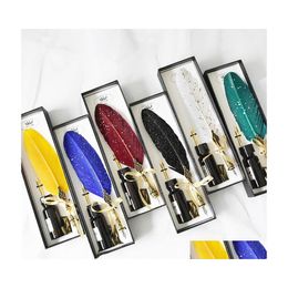 Fountain Pens European Style Gilding Feather Pen Nibbed Dip Writing Ink Quill Set For School Stationery Gifts Art Supplies Nov.81 Dr Dhzir