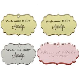 Decorative Objects Figurines 50pc Personalized Chocolate Bars Silver Gold Rose Pink Mirror Tags Baby Shower Decorations Wedding Favor 230110