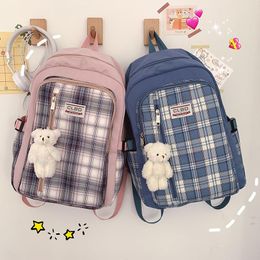 School Bags Female Korean Students Sen Simple Grid Large Capacity High Cool Backpack BackpackSchool