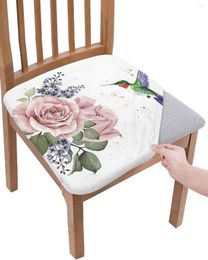 Chair Covers Hummingbird Pink Flower White Seat Cushion Stretch Dining Cover Slipcovers For Home El Banquet Living Room