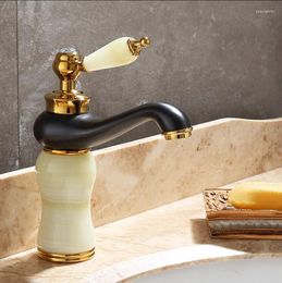 Bathroom Sink Faucets Vidric And Cold Gold Black Basin Faucet Single Hole Deck Mounted Mixer Tap Natural Jade Plating