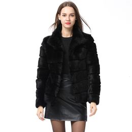 Women's Fur Faux Whole Full Pelt Rabbit Coat Stand Collar Jacket Real Winter Women Fashion Waistcoat Natural 221102