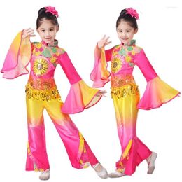Stage Wear Children's Chinese Folk Dance Yangko Clothing Girl Fan Costume Festival Outfit