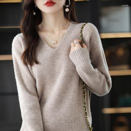 Women's Sweaters Pure Wool Women's Knitwear Temperament Big V-neck Loose Lazy Wind Pullover Fashion Korean Version Cashmere Bottoming