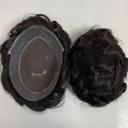 Brazilian Virgin Human Hair Replacement 32mm Wave Swiss Lace with Thin Skin Perimeter 6x9 #1b Australia Toupee for White Men