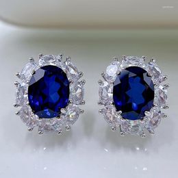 Stud Earrings 2023 925 Silver Ear Studs 7 9 Sapphire Simple Atmosphere Jewellery