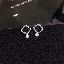 Stud Earrings Korea Creative Zircon 925 White Nails Round Exquisite Small Pearl Personalised Ladies Jewellery JewelryStud StudStud