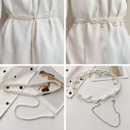 Belts Women Dress Pearl Chain Belt Wedding Slim Girdle Waist Strap