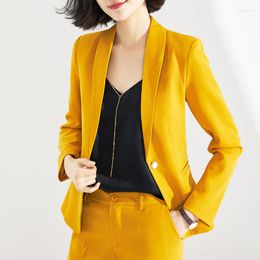 Women's Two Piece Pants Korean Spring And Autumn Long Sleeved Office Women's Work Clothes Yellow Business Suit Jacket Trousers 2-piece