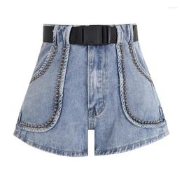 Women's Jeans Women's Summer Solid Color Beaded High Waist Button Zipper Shorts Fashion All-match Pants Female Clothing ZM137