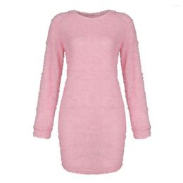 Casual Dresses Warm Dress Solid Colour Women Mini Plush Above Knee Length Ladies For Going Out