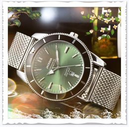 Popular three pins fashion men watches 43mm auto date stainless steel mesh belt watch full function quarz chronograph male gifts wristwatch