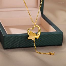 Pendant Necklaces Hollow Heart Butterfly Neckalces For Women Stainelss Steel Necklace Choker Wedding Jewelry Bridal Fashion Gift