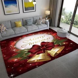 Carpets Christmas Red Ribbon Bell Decoration Carpet Living Room Bedroom Kitchen Bathroom Fluffy Large Non-slip Door Mat Floor