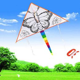 DIY Graffiti Blank Triangle Can Be Painted Nylon Outdoor Kites Flying Toys For Children Kids With 30m Lines 0110