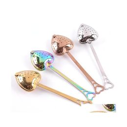 Coffee Tea Tools Stainless Strainer Heart Shaped Infusers Teas Philtre Reusable Mesh Ball Spoon Steeper Handle Shower Spoons Drop D Dh5Kn