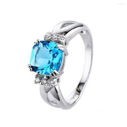Cluster Rings 2023 Trendy Light Blue Stone Zircon Love Lady Ring Women's Valentine's Day Gifts For Female Silver Colour Jewellery Bague
