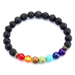 Charm Bracelets Volcanic Stone Beads Bracelet European And American Personality Fashion Colourful Chakra Energy Yoga