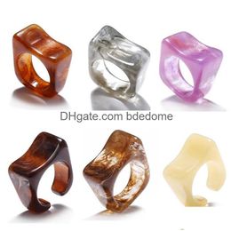 Band Rings Fashion Colorf Transparent Acrylic Resin Ring For Women Irregar Geometric Square Mix Sizes Wedding Engagement Trend Jewel Dhwf5