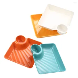 Plates 4Pcs Chip And Dip Ceramic Dumpling Plate Condiment Dish Platter With Dipping Saucer