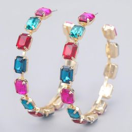 Hoop Earrings Large Crystal Rhinestone Set Big Sparkly With Blue Pink Stones Round Hoops Jewellery For Party Gift Bridal