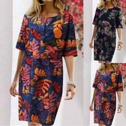 Casual Dresses Women Summer Floral Printed Bohemian Dress O-Neck Long Sleeve Vintage Cocktail Flapper Lace Midi Length Sundress