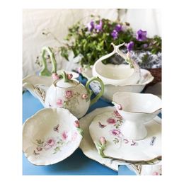 Dishes Plates Embossed Flowers Ins Elegant Small Bowl Snack Large Plate Swing Portable Blue Fruit Drop Delivery Home Garden Kitche Dh8Fr
