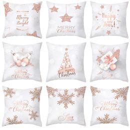 Pillow Case 45X45cm Merry Christmas Xmas Snowflake Cushion Cover For Sofa Pink Gold Printed Pillowcases Home Textile