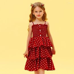 Girl Dresses Girls Summer Dress Layered Chiffon Polka Dot Suspenders 3 Colors Cute Fancy Beautiful Bohemian Style Beach Party Wear Cool