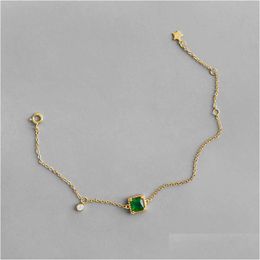 Charm Bracelets Authentic 925 Sterling Sier Simple Emerald Crystal Bracelet For Women Girls Wedding Cz Zircon Geometric Drop Deliver Dh60S