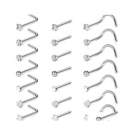 Nose Rings Studs Stud Stainless Steel Cz Screw Sets For Women Nostrial Piercing Jewellery Drop Delivery Body Otysc