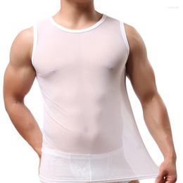 Undershirts Sexy Mens Mesh Transparent T-Shirt Singlets Fitness Sleeveless Tops Tee Sleepwear Underwear Camiseta Shirts
