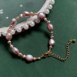 Strand Purple Pearl Real Natural Natural Freshwater Bracelets Nuggets Charm Barroque para mujeres moda