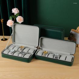 Watch Boxes GREEN 6/10/12 Slots PU Leather Portable Zipper Case Traval Box Organiser Multi-Functional Bracelet Display