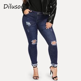 Women's Jeans Dilusoo Women Ripped Plus Size Pants Holes High Elastic Skinny Pencil 4 Season 2023 Fat Woman Casual Trousers