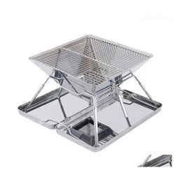 Bbq Grills Stainless Steel Outdoor Charcoal Grill Rack Folding Barbecue Accessories Portable Home Kitchen Cam Cooking Tools Drop Del Dhqjn