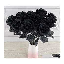 Decorative Flowers Wreaths Black Artificial Silk Rose Bouquet Halloween 10Pc/Lot Gothic Wedding Plants For Party Decor Drop Delive Dhu6A
