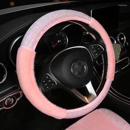 Steering Wheel Covers Bling Car Accessories Diamond Plush Cover For Women Universal Fit 15 Inch Rhinestone Center Console Decor