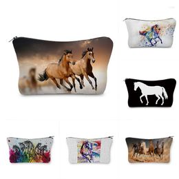 Cosmetic Bags Colourful Horse Print Cosmetics Makeup Pouch Women Roomy Toiletry Bag Arrival Mini Travel Practical Birthday Beauty Case