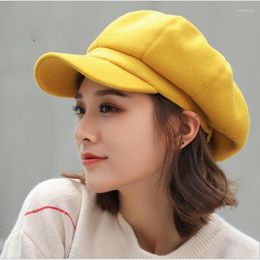 Berets 2023 MOONBIFFY Wool Women Beret Autumn Winter Octagonal Cap Hats Stylish Artist Painter Sboy Caps Black Grey