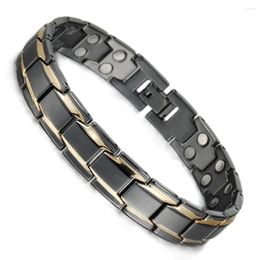 Link Bracelets Wollet Jewellery Magnetic Bracelet For Men Black Colour Double Row Magnets Healing Energy Health Care 5 In 1